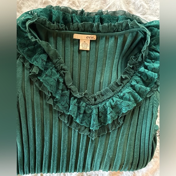 Vintage Teal Ruffled Long Sleeve Top 55% Silk - Picture 7 of 10